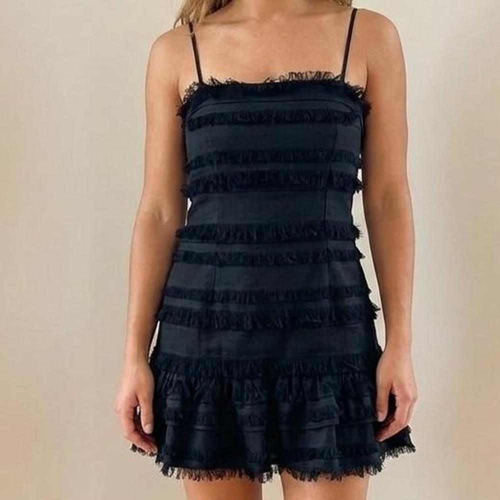 Princess Polly black fringe tiered mini dress adjustable straps going out - 6